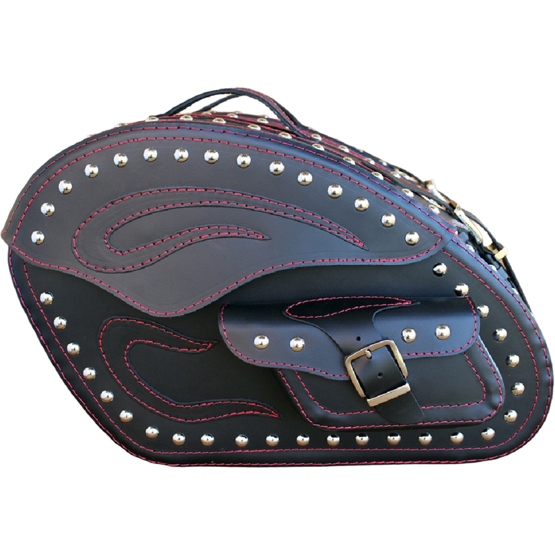 Borse laterali in pelle per moto con rivetti RSA S266B nero-rosso