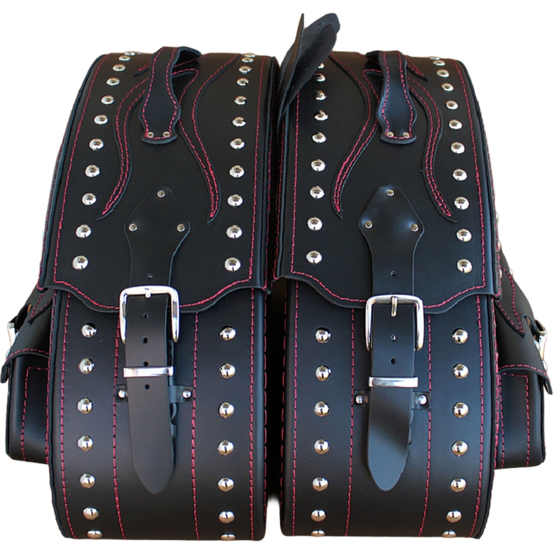 Borse laterali in pelle per moto con rivetti RSA S266B nero-rosso