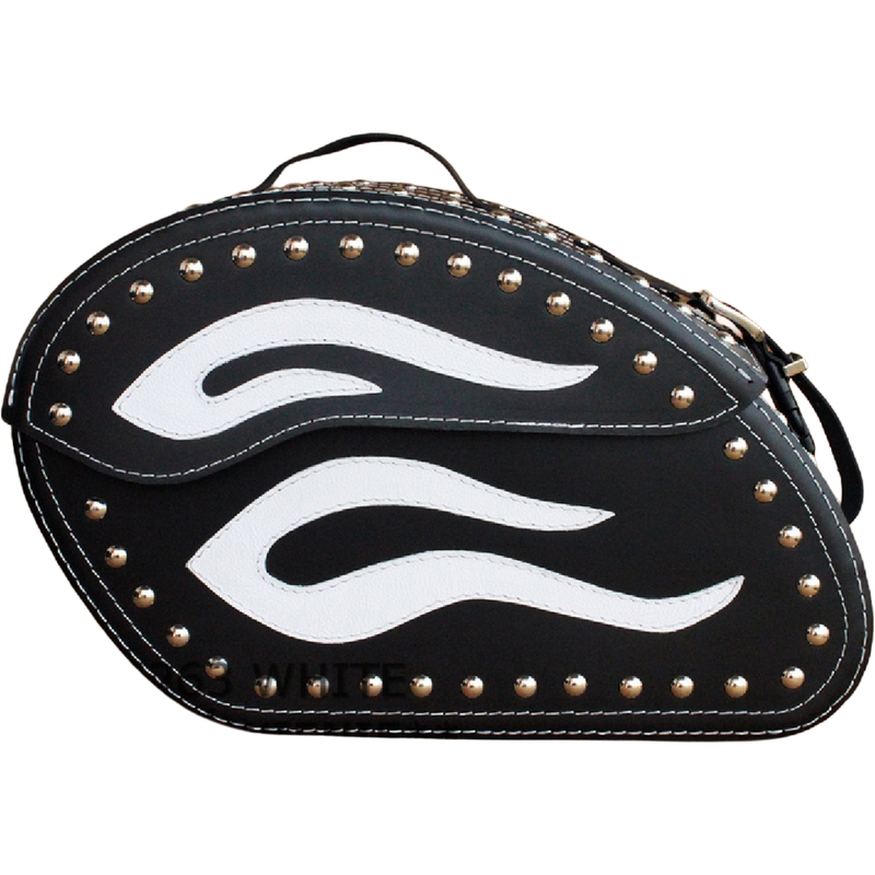 Borse laterali in pelle per moto con rivetti RSA S263B nero-bianco