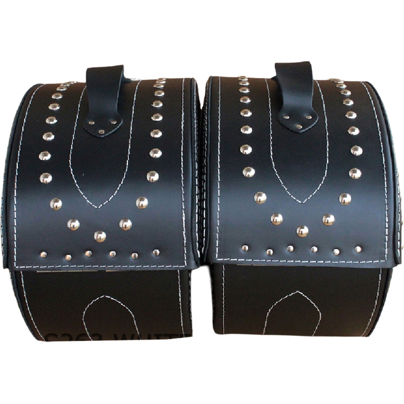 Borse laterali in pelle per moto con rivetti RSA S263B nero-bianco