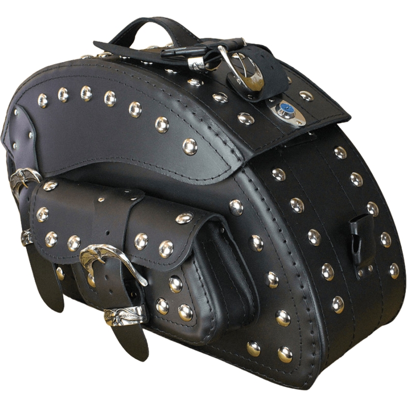 Borse laterali in pelle per moto con rivetti RSA S158B nere