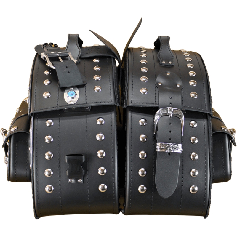 Borse laterali in pelle per moto con rivetti RSA S158B nere