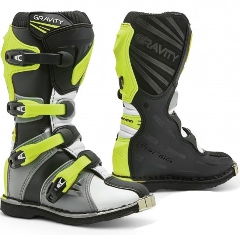 Stivali da moto per bambini Forma Gravity grigio-bianco-giallo fluo