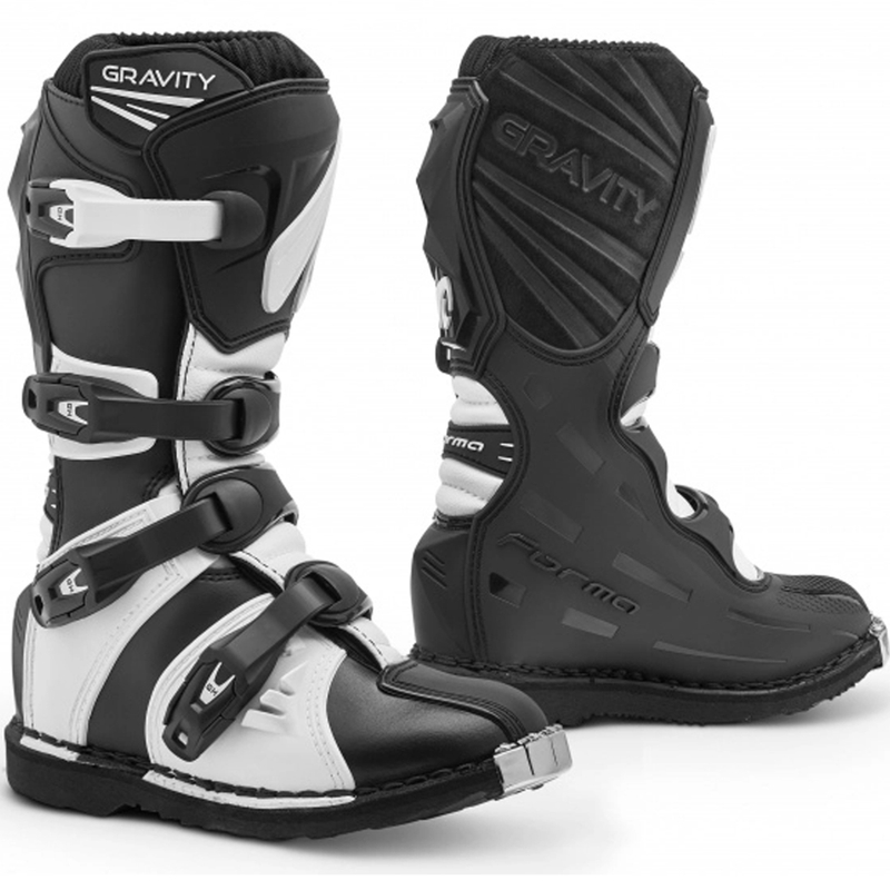 Stivali da moto per bambini Forma Gravity in bianco e nero