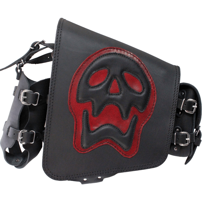 Borsa da moto in pelle RSA S493 Skull HD Softail nero-rosso