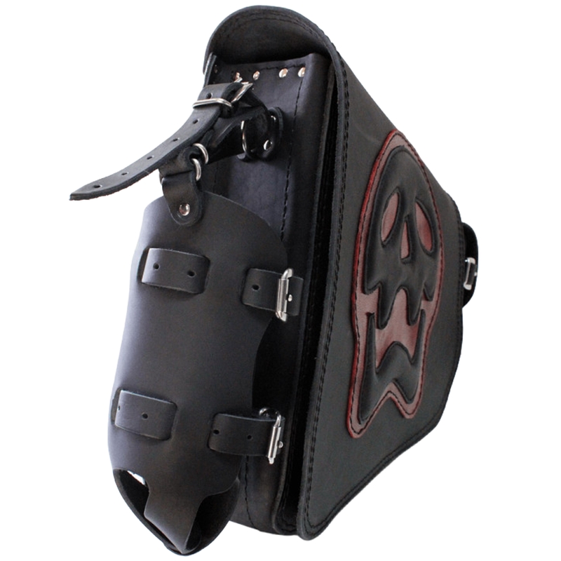 Borsa da moto in pelle RSA S493 Skull HD Softail nero-rosso