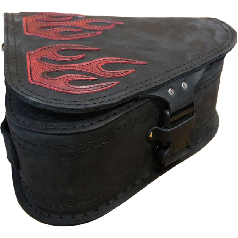 Borsa da moto in pelle RSA S63 Flame HD Softail nero-rosso