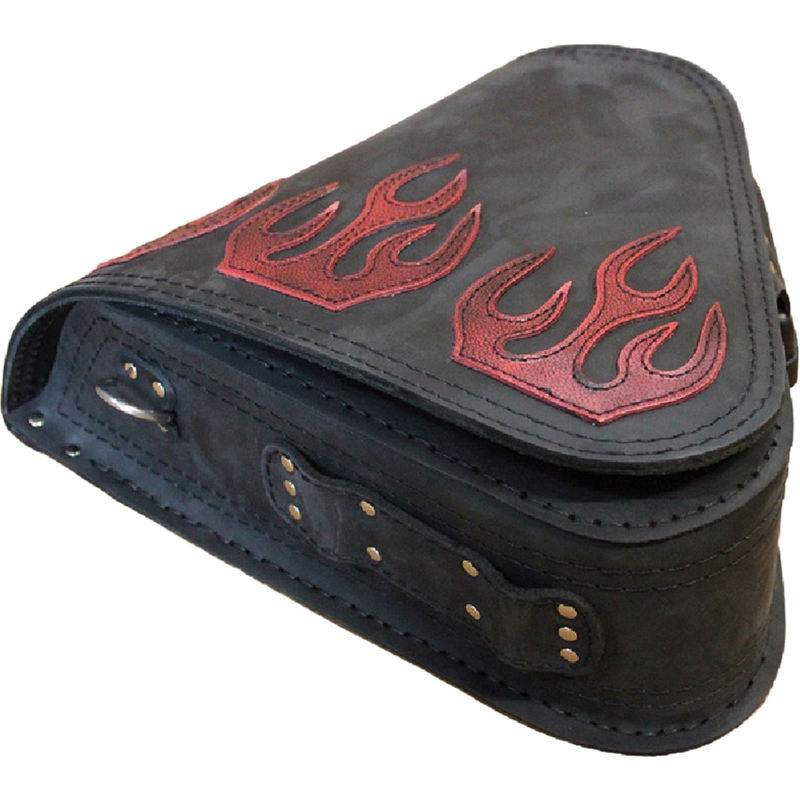Borsa da moto in pelle RSA S63 Flame HD Softail nero-rosso