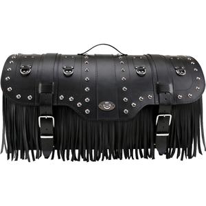 Valigia in pelle per moto con serratura, rivetti e frange RSA K160 nera