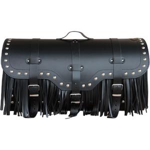 Valigia in pelle per moto con serratura, rivetti e frange RSA K165 nera