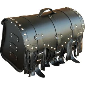 Valigia in pelle per moto con serratura, rivetti e frange RSA K155 nera