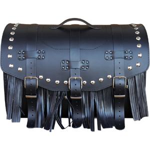 Valigia in pelle per moto con serratura, rivetti e frange RSA K451 nera