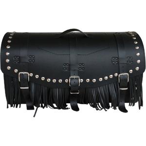 Bauletto moto in pelle con serratura, rivetti e frange RSA K461 nero
