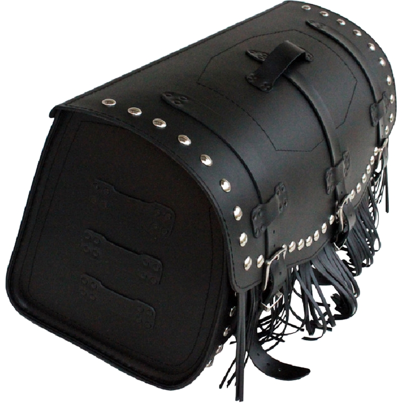 Bauletto moto in pelle con serratura, rivetti e frange RSA K461 nero