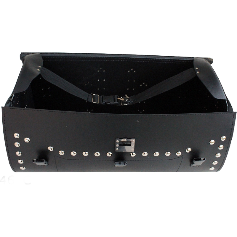 Bauletto moto in pelle con serratura, rivetti e frange RSA K461 nero