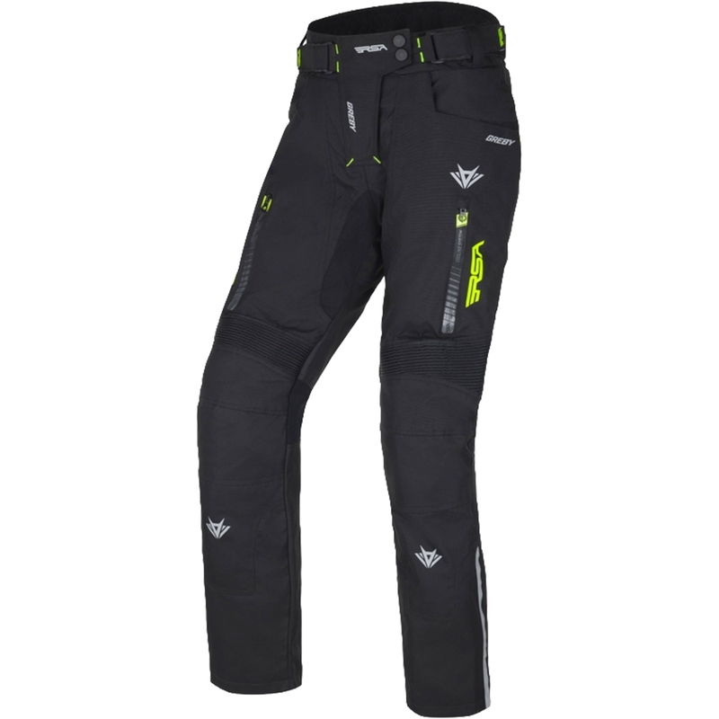 Pantaloni da moto RSA Greby 2 da donna nero-giallo fluo