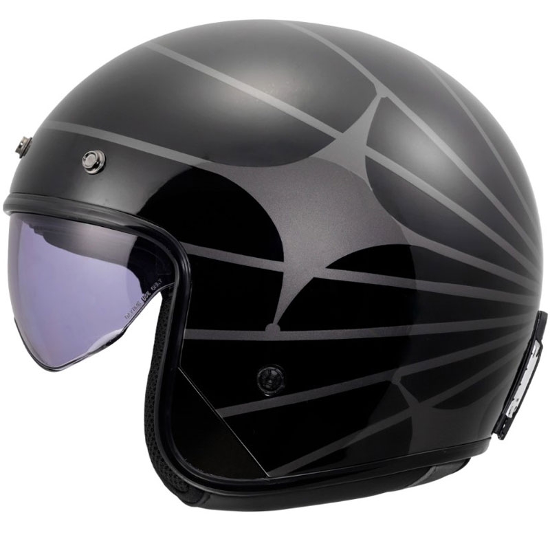 Casco da moto jet LS2 OF601 Bob II Cosmic nero-grigio lucido