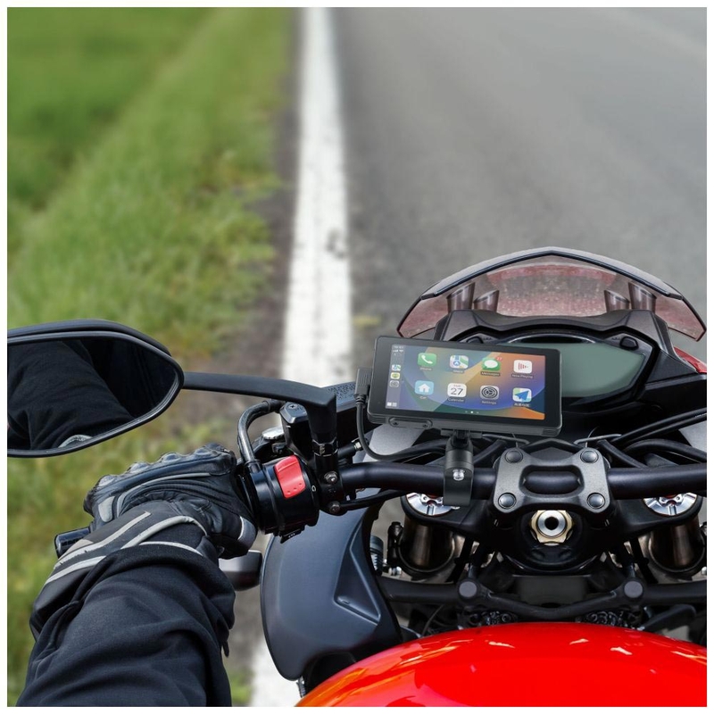 Schermo mirror per telefono da moto con vetro protettivo Interphone RideSync nero