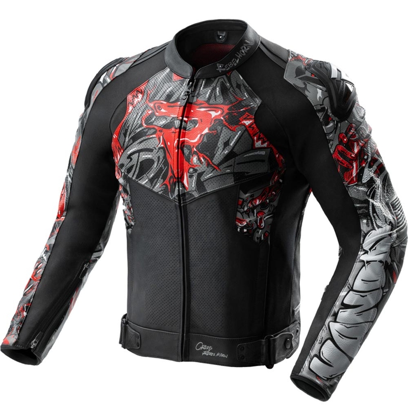 Giacca da motociclista in pelle Rebelhorn Vandal 2 Cruze nera-grigio scuro-rossa