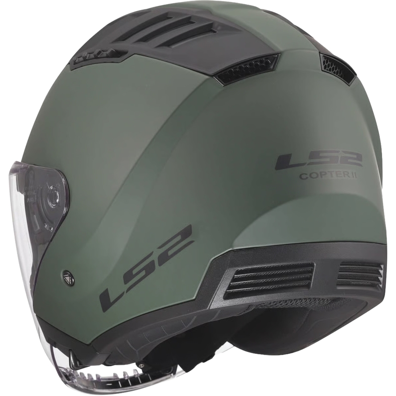 Casco da moto jet LS2 OF600 Copter II Solid verde militare opaco