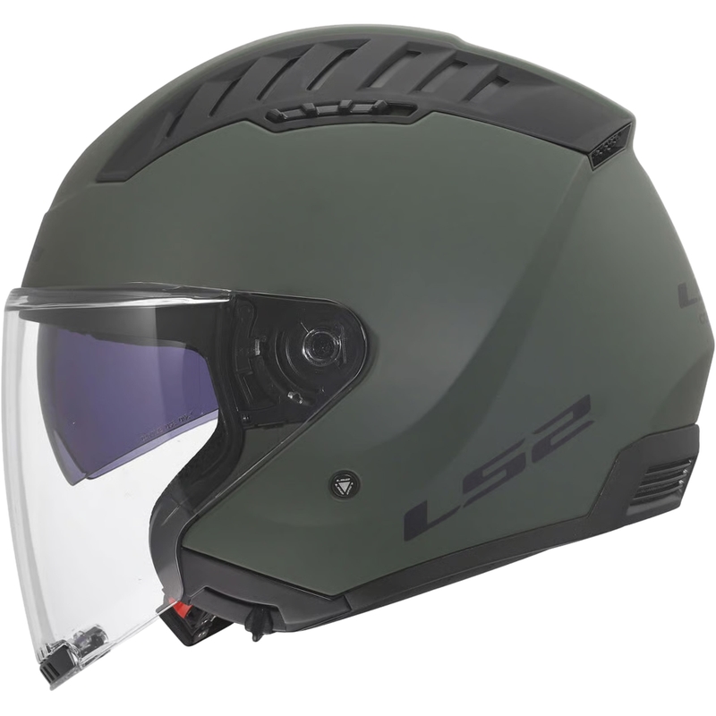 Casco da moto jet LS2 OF600 Copter II Solid verde militare opaco