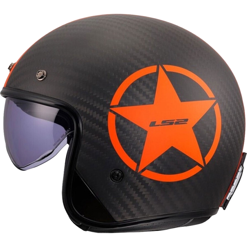 Casco da moto jet LS2 OF601 Bob II Carbon Star arancione opaco