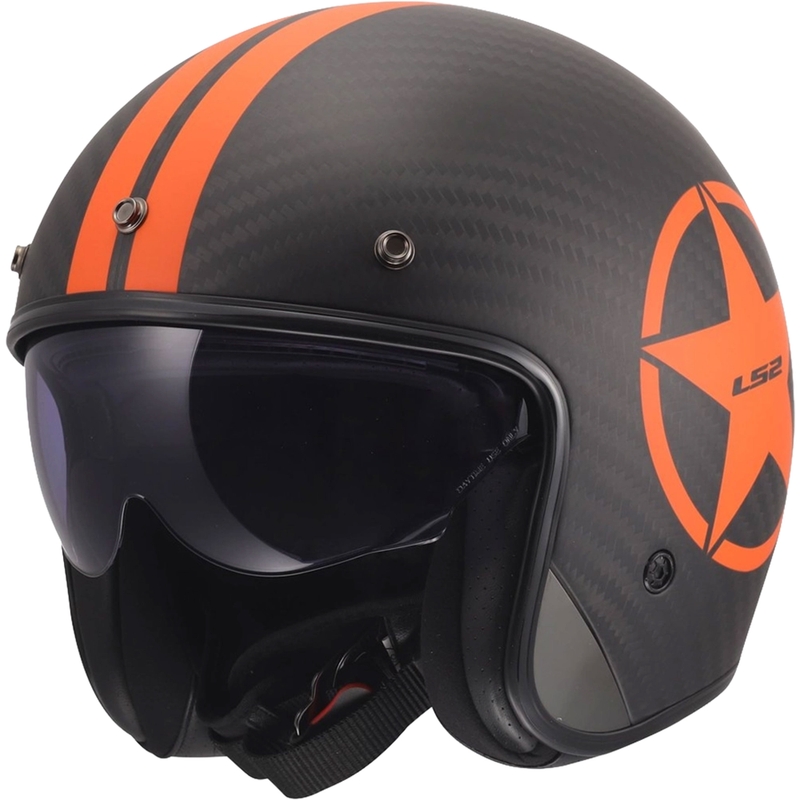 Casco da moto jet LS2 OF601 Bob II Carbon Star arancione opaco