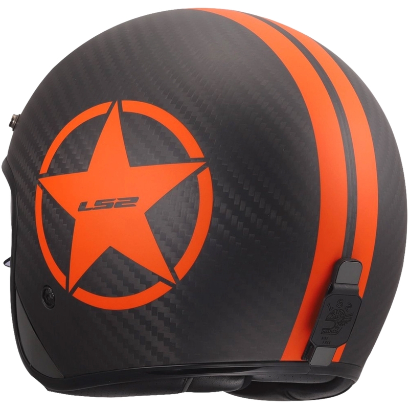 Casco da moto jet LS2 OF601 Bob II Carbon Star arancione opaco