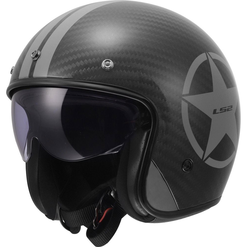 Casco moto jet LS2 OF601 Bob II Carbon Star grigio lucido