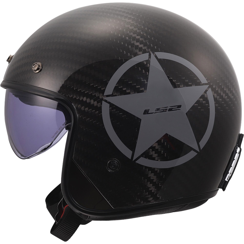 Casco moto jet LS2 OF601 Bob II Carbon Star grigio lucido