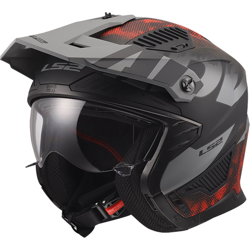 Casco da moto trial LS2 OF606 Drifter Gas grigio opaco-rosso
