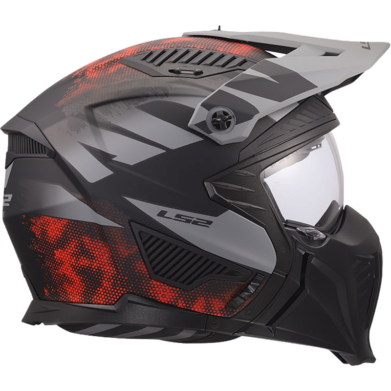Casco da moto trial LS2 OF606 Drifter Gas grigio opaco-rosso