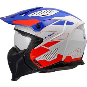 Casco da moto trial LS2 OF606 Drifter Gas bianco-blu-rosso lucido