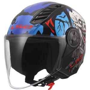 Casco moto jet LS2 OF616 Airflow II Zombie nero-rosso-blu lucido