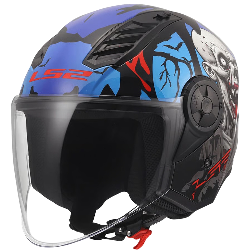 Casco moto jet LS2 OF616 Airflow II Zombie nero-rosso-blu lucido