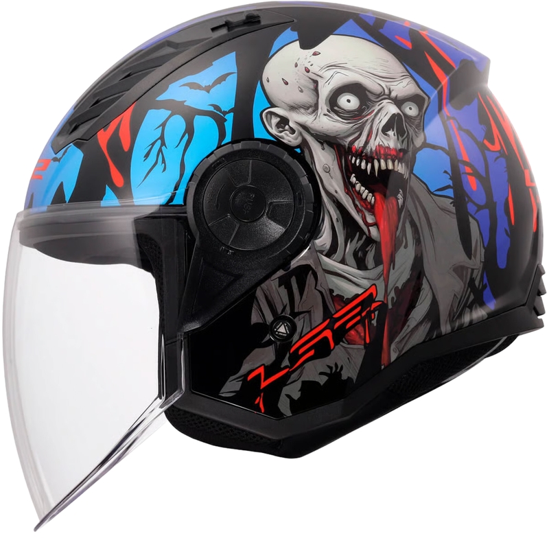 Casco moto jet LS2 OF616 Airflow II Zombie nero-rosso-blu lucido