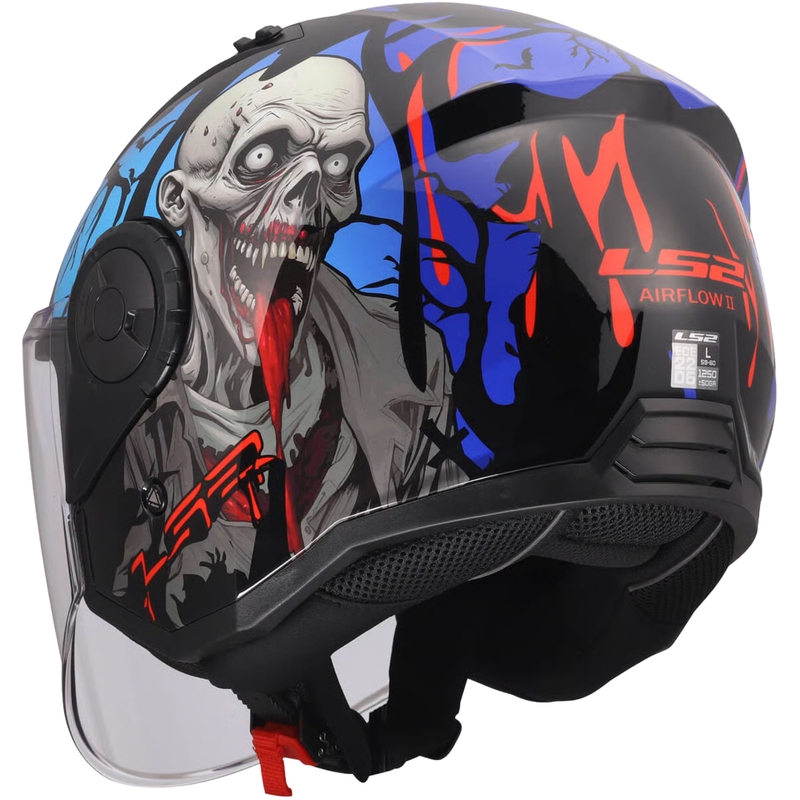 Casco moto jet LS2 OF616 Airflow II Zombie nero-rosso-blu lucido