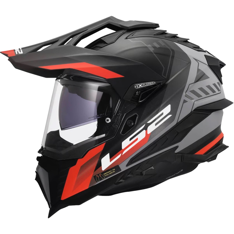 Casco enduro LS2 MX701 Explorer Hexa nero opaco-rosso-grigio