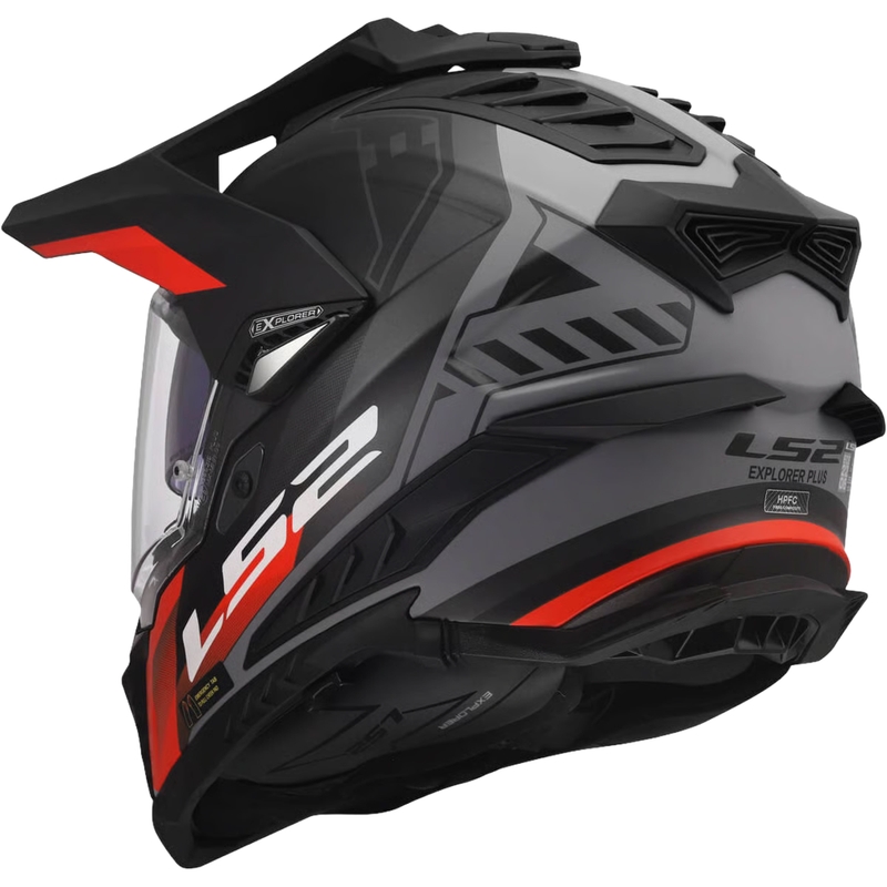 Casco enduro LS2 MX701 Explorer Hexa nero opaco-rosso-grigio