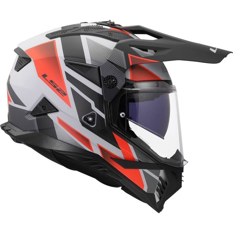 Casco da moto enduro LS2 MX702 Pioneer II Block grigio opaco-rosso