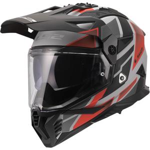 Casco da moto enduro LS2 MX702 Pioneer II Block grigio opaco-rosso