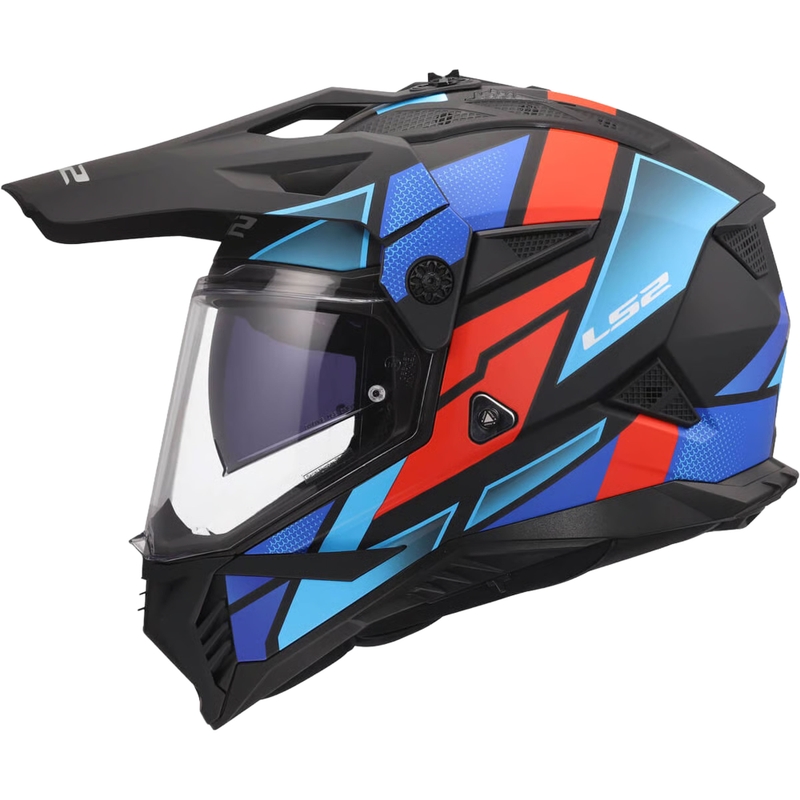 Casco da moto enduro LS2 MX702 Pioneer II Block nero opaco-rosso-blu