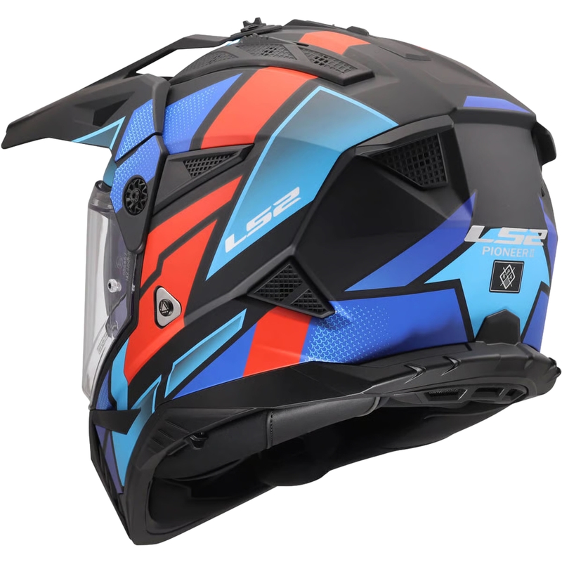 Casco da moto enduro LS2 MX702 Pioneer II Block nero opaco-rosso-blu