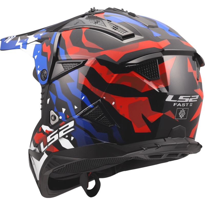 Casco da motocross LS2 MX708 Fast II Grotesk bianco-blu-rosso lucido