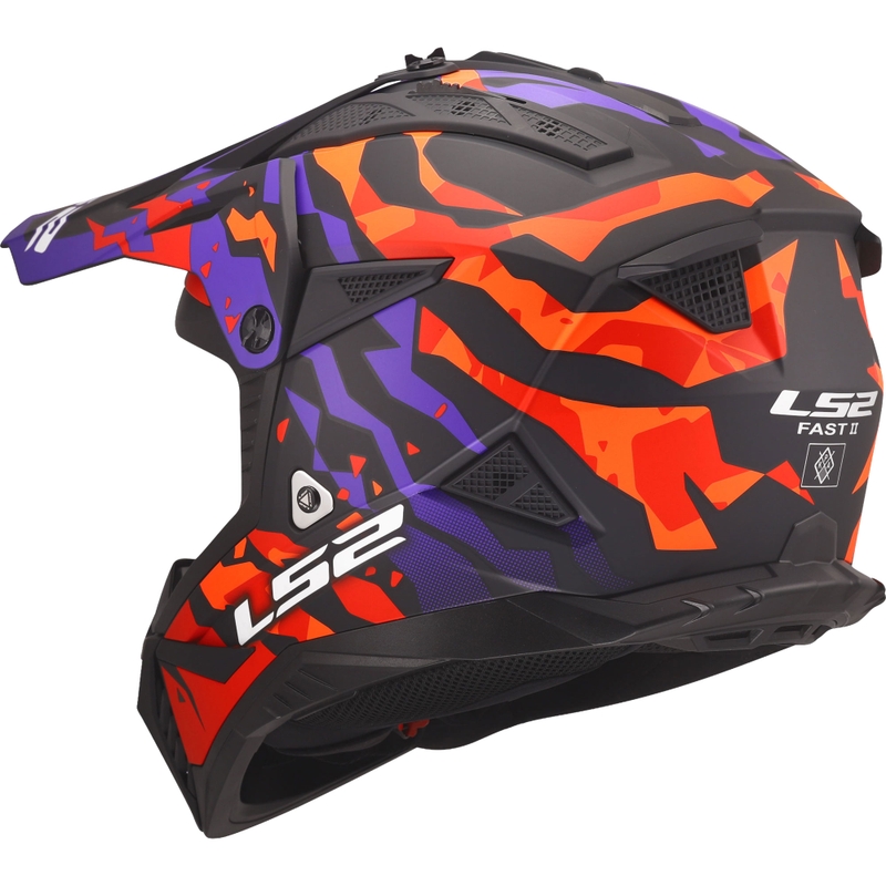 Casco da motocross LS2 MX708 Fast II Grotesk viola-arancio opaco