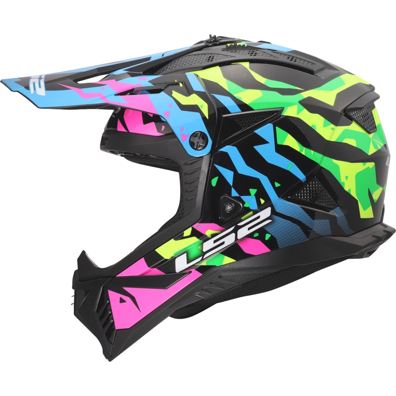 Casco da motocross LS2 MX708 Fast II Grotesk blu-rosa-verde lucido