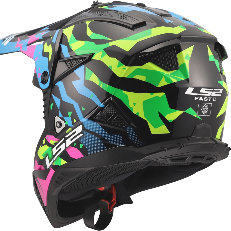 Casco da motocross LS2 MX708 Fast II Grotesk blu-rosa-verde lucido
