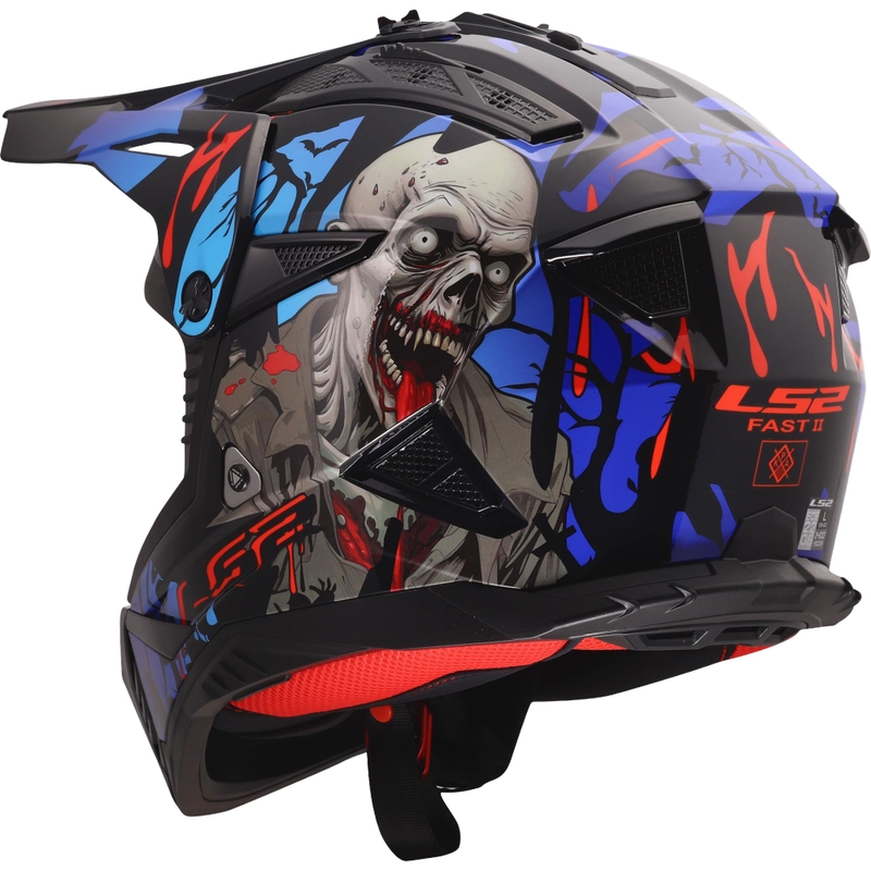 Casco da motocross LS2 MX708 Fast II Zombie II nero lucido-rosso-blu