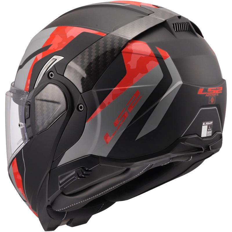 Casco moto modulare LS2 FF910 Advant II Glide nero opaco-grigio-rosso