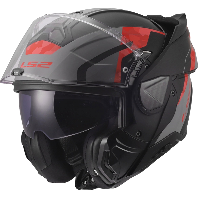 Casco moto modulare LS2 FF910 Advant II Glide nero opaco-grigio-rosso